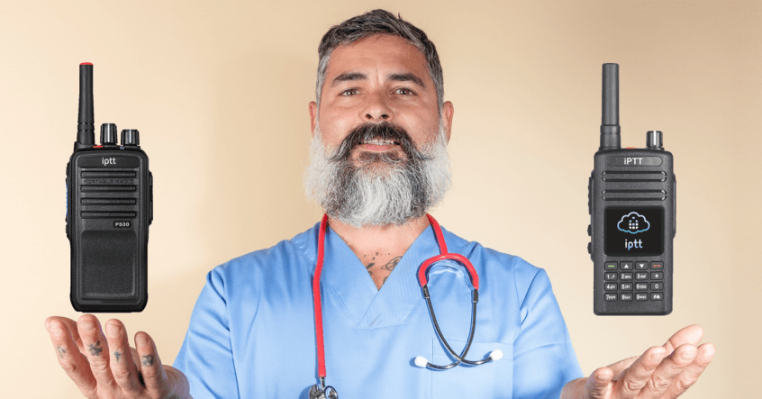 Doctor with the iPTT P400 and P500 PTToC Radios Healthcare Radio Ambulance Radio Patient Transport Radio