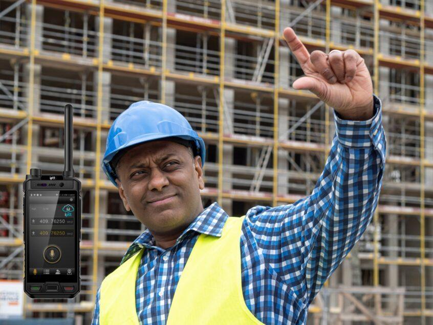 Construction Radio. iPTT P600 Multi-Mode Radio with DMR, PTToC and Smartphone in one radio. Connect Everywhere to Everyone using DMR, PTToC or Mobile Telephone